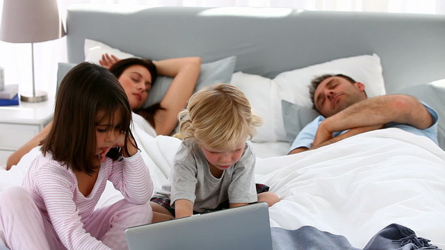 Attentive children using a laptop
