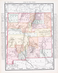 Fototapeta na wymiar Antique Vintage Color Map of New Mexico, NM, United States, USA