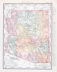 Fototapeten Antique Vintage Color Map of Arizona, AZ, United States, USA © qingwa