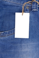 price tag over blue jeans pocket