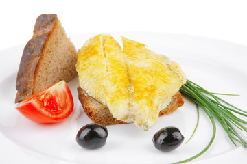 savory: fish fillet served over white