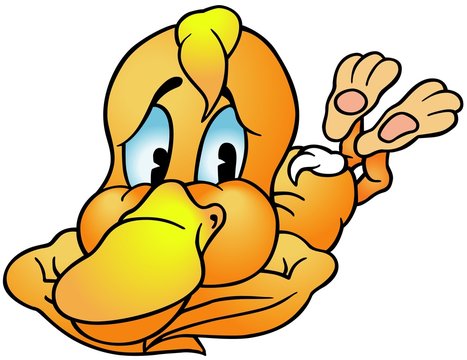 Laying Duck - colored cartoon illustration