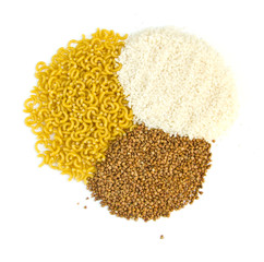 buckwheat groats and rice, pasta
