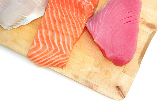 salmon , red tuna, and sole fish