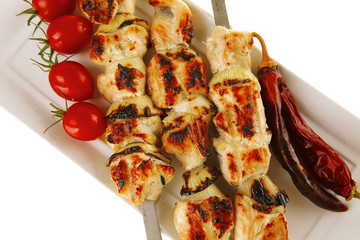 roasted chicken kebab on white