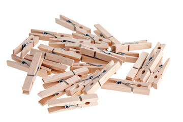 Wooden clothespins on white background