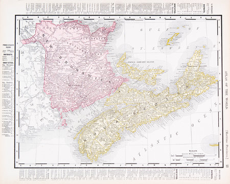Antique Color Map Canadian Maritime Provinces,  NB  NS Canada
