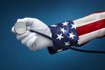 Uncle Sam holding a stethescope