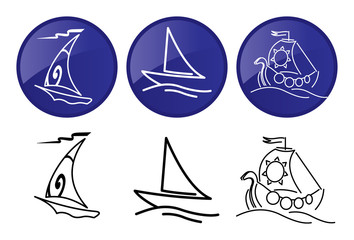 Sailing ships. Vector graphics icons set.