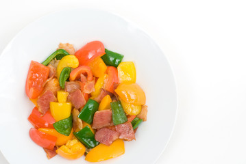 パプリカとピーマンとベーコンのソテー