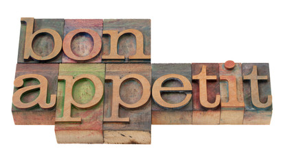 bon appetit - phrase in old letterpress type