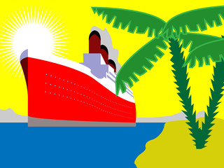 Ocean liner with palm trees
