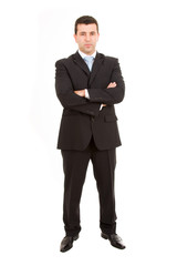 Young business man full body standing against white background