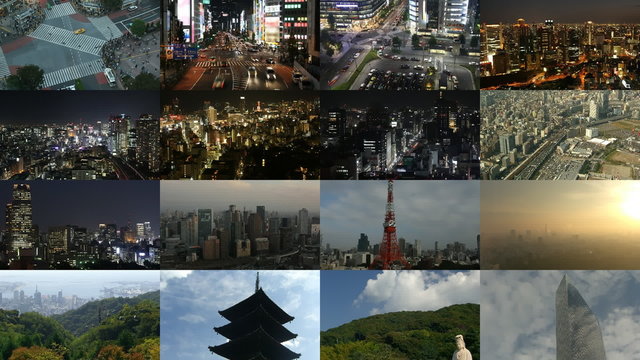 Split screen 16 time lapse of Japan impressions