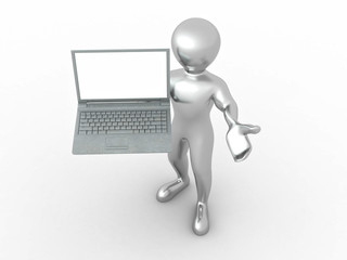 Man with laptop on white isolated background
