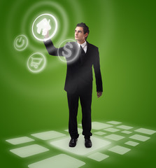 Business man pressing button