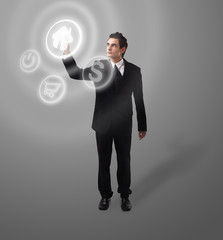 Business man pressing button