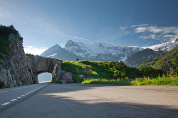 Road tunnel and mountains