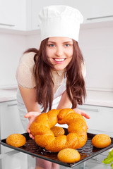 woman baking bread