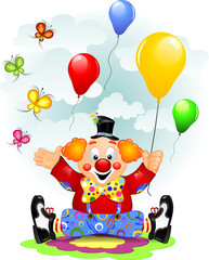 Fototapeta premium Pagliaccio palloncini e farfalle