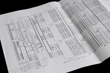 Electrical circuit on paper isolated on black