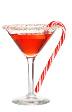 Holiday martini with a candy cane
