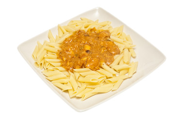 cheese penne pasta with chicken curry