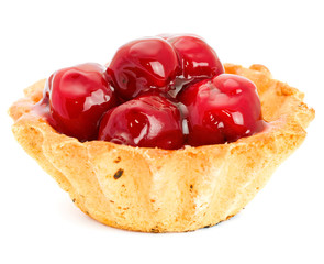 Cake with Fruit cherry isolated on white