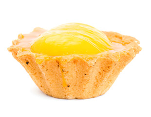 Cake with yellow cream isolated on white