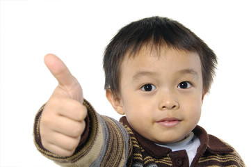 Little child show thumb up sign