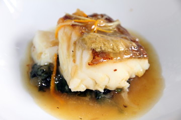Cod fillet with vegetables and  sauce Andalusia Spain