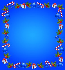 christmas background with bolls and gifts