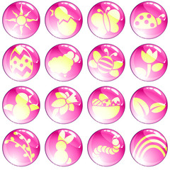 Set of high-gloss pink spring icons