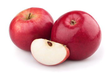 Two red apple and apple slice isolated on a white background