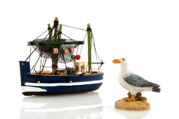 Fishing boat and sea gull