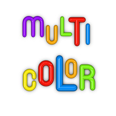 the words multi color in glossy 3d fonts