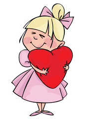 Girl with big soft pillow in the form of red heart