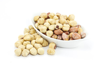 Various nuts; hazelnuts, peanuts
