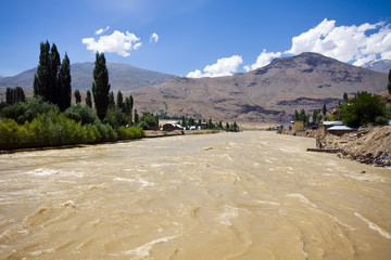 Flood in populated area
