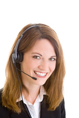 Smiling Customer Service Representative Woman Headset Isolated