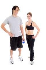 Full Body Asian Man Caucasian Woman Work-Out Isolated Background
