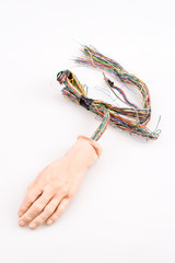 Android Hand With Wires Sticking Out, Isolated Background