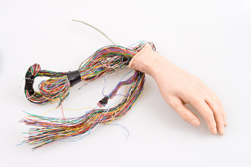 Android Hand With Wires Sticking Out, Isolated on White Backgrou