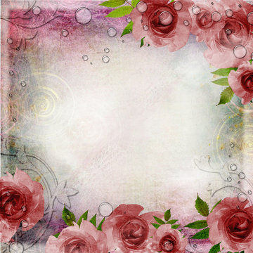 Vintage pink and green background with  roses ( 1 of set)