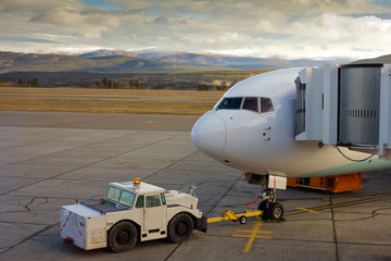 Docked aircraft ready for boarding