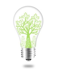Eco Friendly Bulb with Green Tree and Leaves