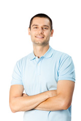 Portrait of happy smiling young man, isolated on white