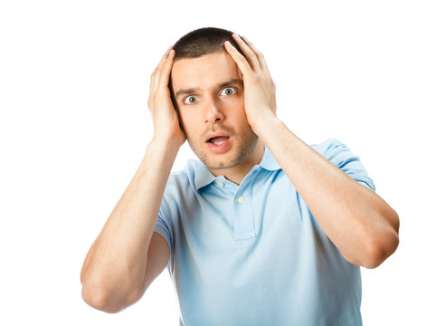 Puzzled man, isolated on white background