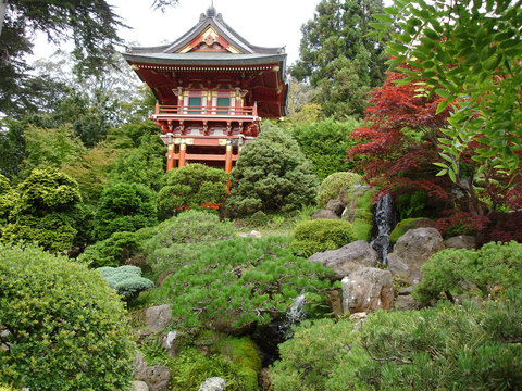 Japanese garden with house