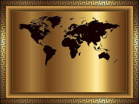 Business background gold with world map